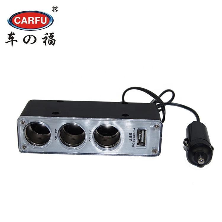 12V auto cigarette lighter plug usb car charger with 3 power socket